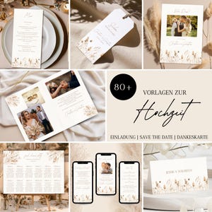 Hochzeitseinladung | Save the Date | Dankeskarte Set | Canva Vorlage Boho minimalistisch Deutsch
