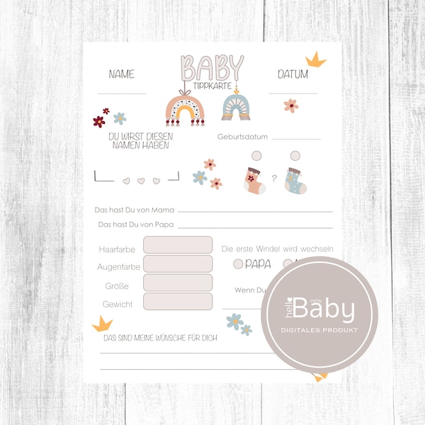 Baby tip card | Baby Party Games | Baby Shower Games | Advice Cards Baby Shower | Download to print | rainbow