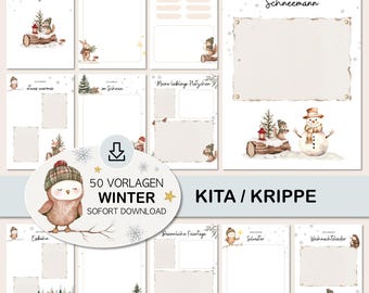 Uitbreidingsmap voor het portfolio van de kleuterschool/peuterspeelzaal: wintersjablonen om af te drukken.