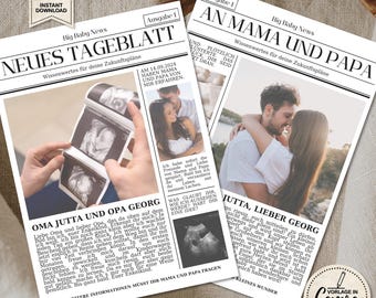 Schwangerschaft verkünden Oma und Opa personalisierte Zeitung zum Ausdrucken