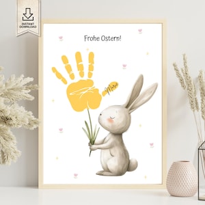 Poster con impronta di mano per regalo di Pasqua, modello di Buona Pasqua