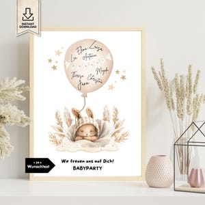 Libro de visitas para baby shower Descargar póster con globo personalizado