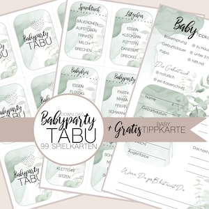 Plantilla alemana Taboo Baby Shower Party + Tarjeta de consejos para bebés
