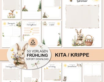 Erweiterung Kindergarten Portfolio Ordner Kita / Krippe Frühling Vorlagen zum Ausdrucken