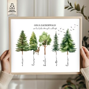 Póster personalizado de regalo para abuelo, regalo de cumpleaños con nombres de nietos para imprimir.