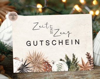 Zeit statt Zeug Gutschein für Weihnachten Download