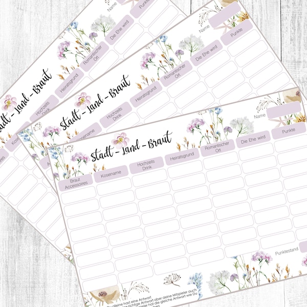 Stag Games Printable for Women | Hen Party Digital | town country bride | PDF Template | Lilac Bouquet | Download