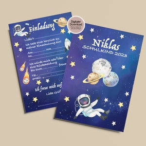 Personalisierte Einladungskarte zur Einschulung Junge - Weltall Astronaut