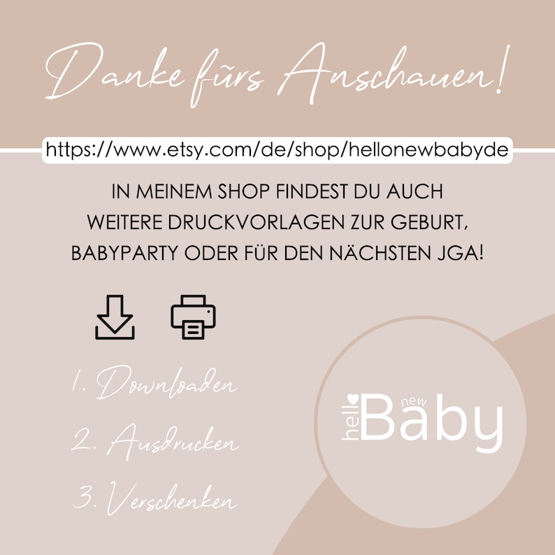 May include: A printable design for a baby shower or birthday party. The design features the text "hello new baby" in a circle with a heart. The text "Download, Print, and Give" is also included in the image.