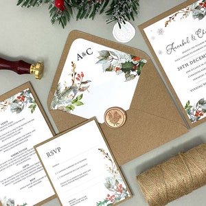 Winter Christmas Wedding Invitation Bundle With Jute Twine Tag RSVP Handtied Invitation Bundle Wedding Invitation SAMPLE image 4