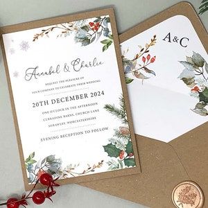 Winter Christmas Wedding Invitation Bundle With Jute Twine Tag RSVP Handtied Invitation Bundle Wedding Invitation SAMPLE image 1