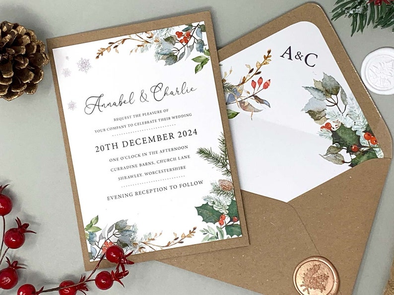 Winter Christmas Wedding Invitation Bundle With Jute Twine Tag RSVP Handtied Invitation Bundle Wedding Invitation SAMPLE image 1