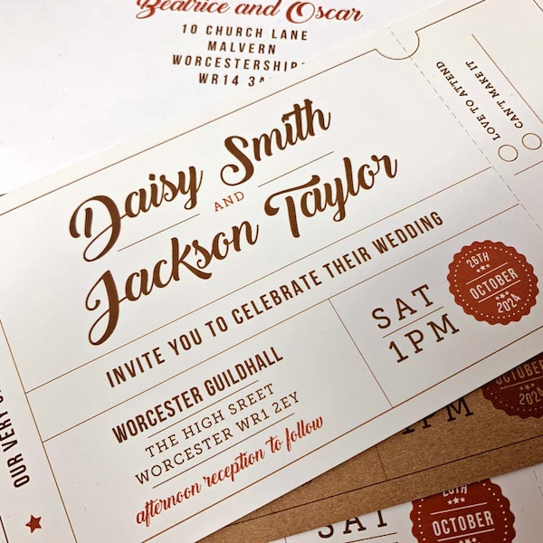 Retro Ticket Wedding Invitation  | Ticket Wedding Invitation  | Vintage Wedding invitations | Wedding Invitation SAMPLE