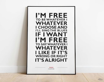 Oasis Whatever Lyric Print - Song Lyric Print - Wall Décor - Wall