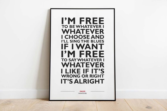 Oasis Whatever Lyric Print - Song Lyric Print - Wall Décor - Wall