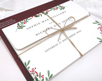 Merriest Winter Tri-Fold Wedding Invitation | Winter Wedding Invitation | Festive Wedding Invitation | Christmas Wedding | SAMPLE