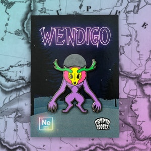 Neon Wendigo Variant Hard Enamel Pin | Cryptid Enamel Pin For Cryptozoology Merch Fans of Cute Merch, Horror and Cryptid Accessories