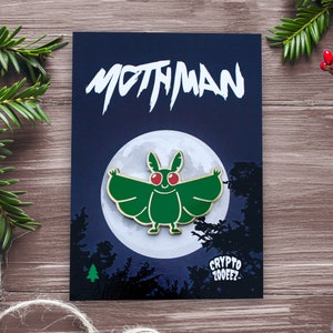 Christmas Mothman Variant Hard Enamel Pin | Cryptid Enamel Pin For Cryptozoology Merch Fans of Cute Merch, Horror and Cryptid Accessories