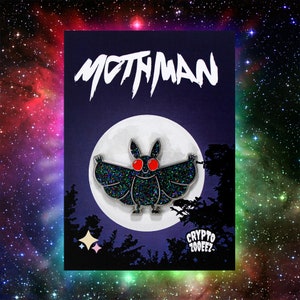 Galaxy Mothman Glitter Hard Enamel Pin | Cryptid Enamel Pin For Cryptozoology Merch Fans of Cute Merch, Horror and Cryptid Accessories