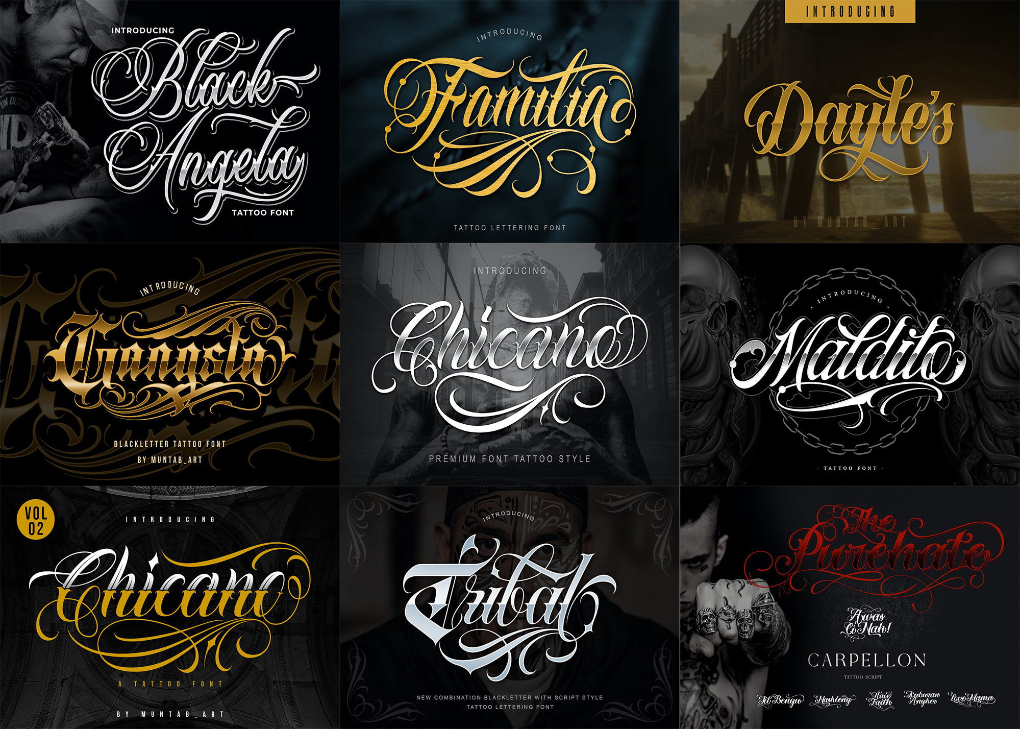 10 Premium Tattoo Fonts Bundle T-shirt Print Logo Font - Etsy Sweden
