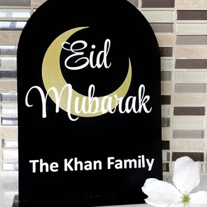 Eid mubarak table and counter sign. Eid decoration made with acrylic and vinyl.