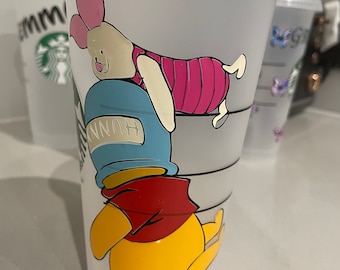 UK disney Winnie The Pooh and Piglet themed 24oz Starbucks cold cup tumbler with lid and straw