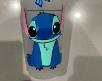 UK Lilo and stitch Stitch themed 24oz Starbucks cold cup tumbler with lid and straw