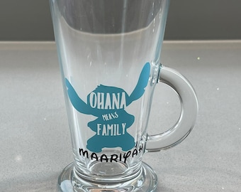 UK Lilo and Stitch Themed Ohana Means Family Hot Chocolate Tea Cup Mug Latte Glass