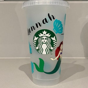 UK little mermaid ariel themed disney princess 24oz Starbucks cold cup tumbler with lid and straw