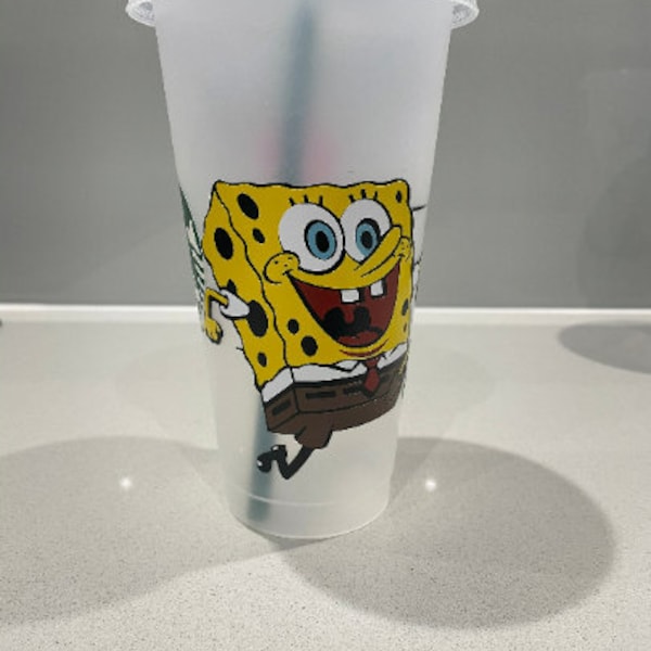 UK spongebob 24oz Starbucks cold cup tumbler with lid and straw. These cups are made to order.