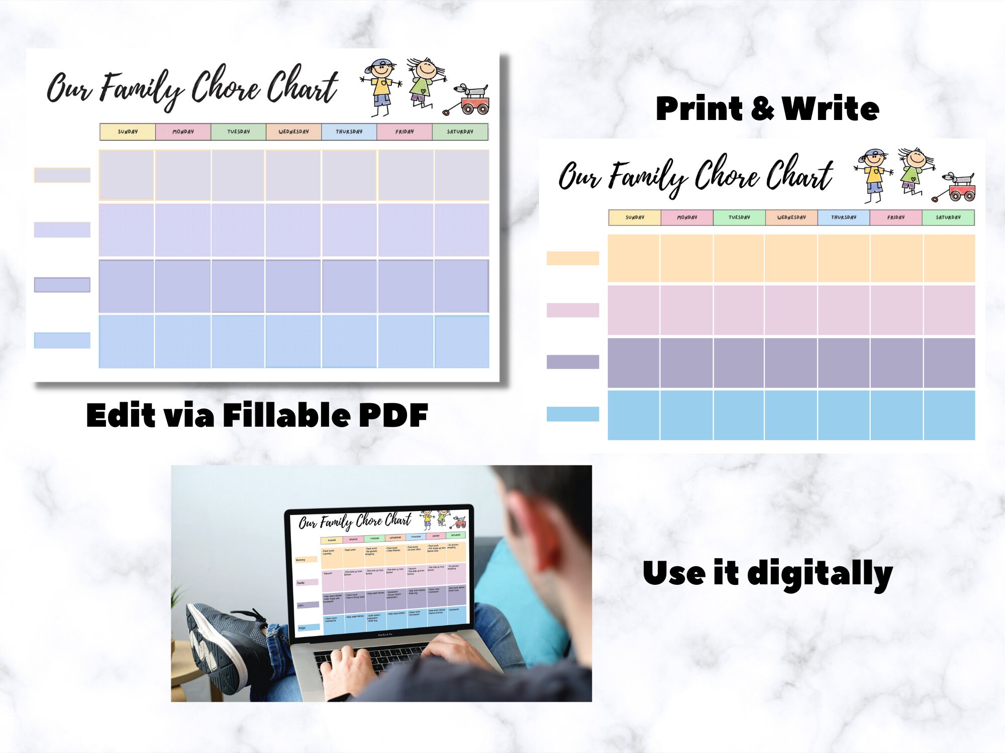 Family Kids Chore Chart Printable, Editable Chore Chart, Routine Chart ...