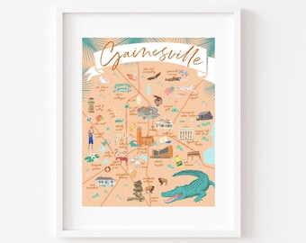 GAINESVILLE Florida Map Print \\ City Wall Decor