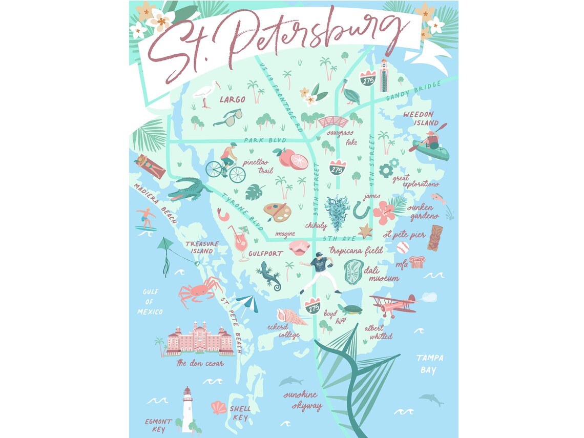 ST. PETERSBURG Florida Map Art // St. Pete Wall Art - Etsy