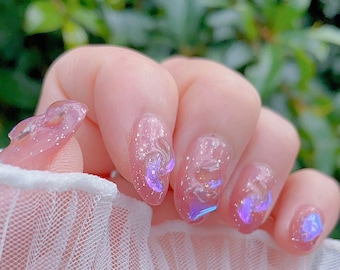 Short Version | Pretty Glass Rhinestones Press On Nails |Crystal Jewelry | Glitter Press On Nails |Gel Nails | lmz122