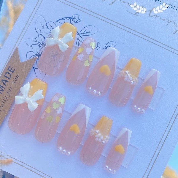 Cute Baby Yellow Press On Nails| Handmade Press On Nails| Gel Nails| lmz14