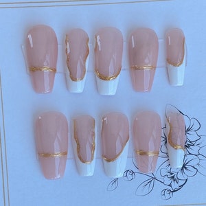 Unique Beautiful Wave Press On Nails | Hidden Gem Nail Shop | Acrylic Nails | False Nails | Glue On Nails | Handmade Nail Tips | lmz127