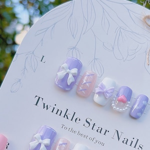 Y2K Pink Little Heart Dreamy Press On Nails | Hand-painted Clouds Nails | Cute Nails | Well Hand Made Press On Nails | rmz453