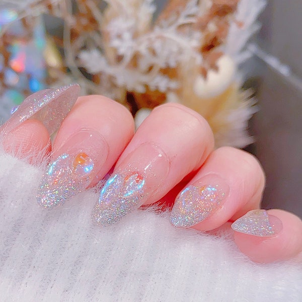 MUST HAVE NAILS | Sparkling Glitter Glass Rhinestones Press On Nails | Kpop Nails | Gel Nails | Holiday Nails | Salon Quality Nails |Imz2502