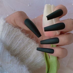 Reusable Matte Black Press On Nails | Hidden Gem Nail Shop | Acrylic Nails |False Nails | Glue On Nails | Handmade Press-ons | lmz116
