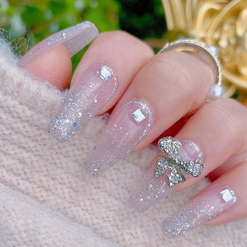 Pretty Ribbon Light Pink Glitter Press on Nails Gel Nails - Etsy Pretty Ribbon Light Pink Glitter Press on Nails Gel Nails - Etsy