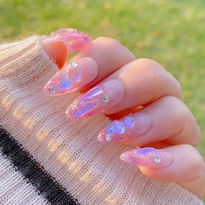 Dazzling Purple Cat Eye Rhinestones Press On Nails | Shiny Nails | Pretty Nails | Gel Nails | High Quality Nails | lmz1266