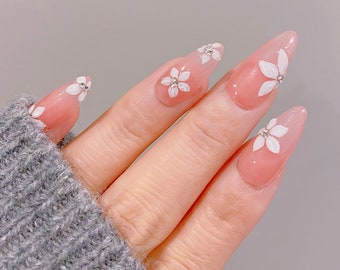 Premium 3D Hand-painted Flower Press On Nails | Gel Nails | Sweet Nails | Holiday Nails | Handmade Nails | xyz132