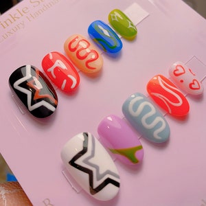 Short Colorful Star Press On Nails | Unique Nail Design | Fun Nails | Gel Nails | Handmade Nails | xyz129