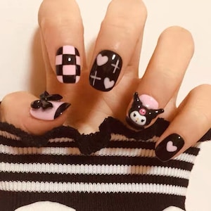 Checkerboard Kuromi Press On Nails | Kawaii Nails | Cute Nails | Glue On Nails | Handmade Press-Ons | yyz1113