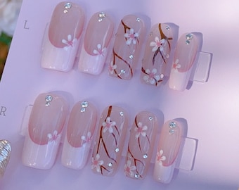 Sakura Cherry Blossom / Durable Nails / Premium Nails / Gel Nails / Glue On The Nails / Salon Quality Nails