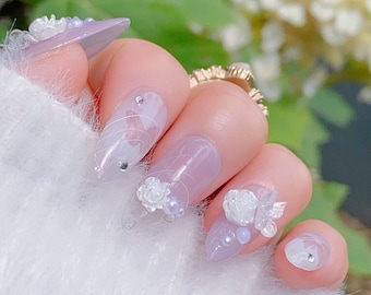 Elegant Light Purple and Roses | Luxury Nails | Beautiful Nails | Unique Nail Design | Salon Quality Nails | xxm2132