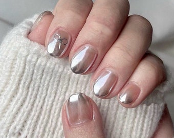 Silver Chrome Ombré Press On Nails | Elegant Nails | Reusable Nails | Premium Nails | Gel Nails | Nails At Home | Salon Quality Nails |xtz18