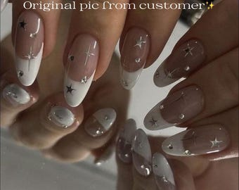 Custom Design No.33 Press On Nails | White French Y2K Nails | Premium Nails | Gel Nails | Glue On The Nails
