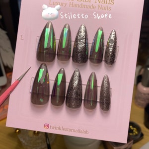 Reusable Glass Mirror Press On Nails | Hidden Gem Nail Shop |Acrylic Nails | False Nails | Glue On Nails |Handmade Press On Nails |Gel Nails