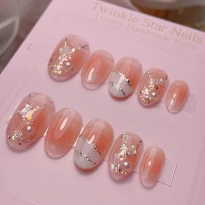 Glitter Marble Nature Shell Flakes Press On Nails | Cute Nails | Short Nails | Gel Nails | Well Handmade Nails | Imz1503